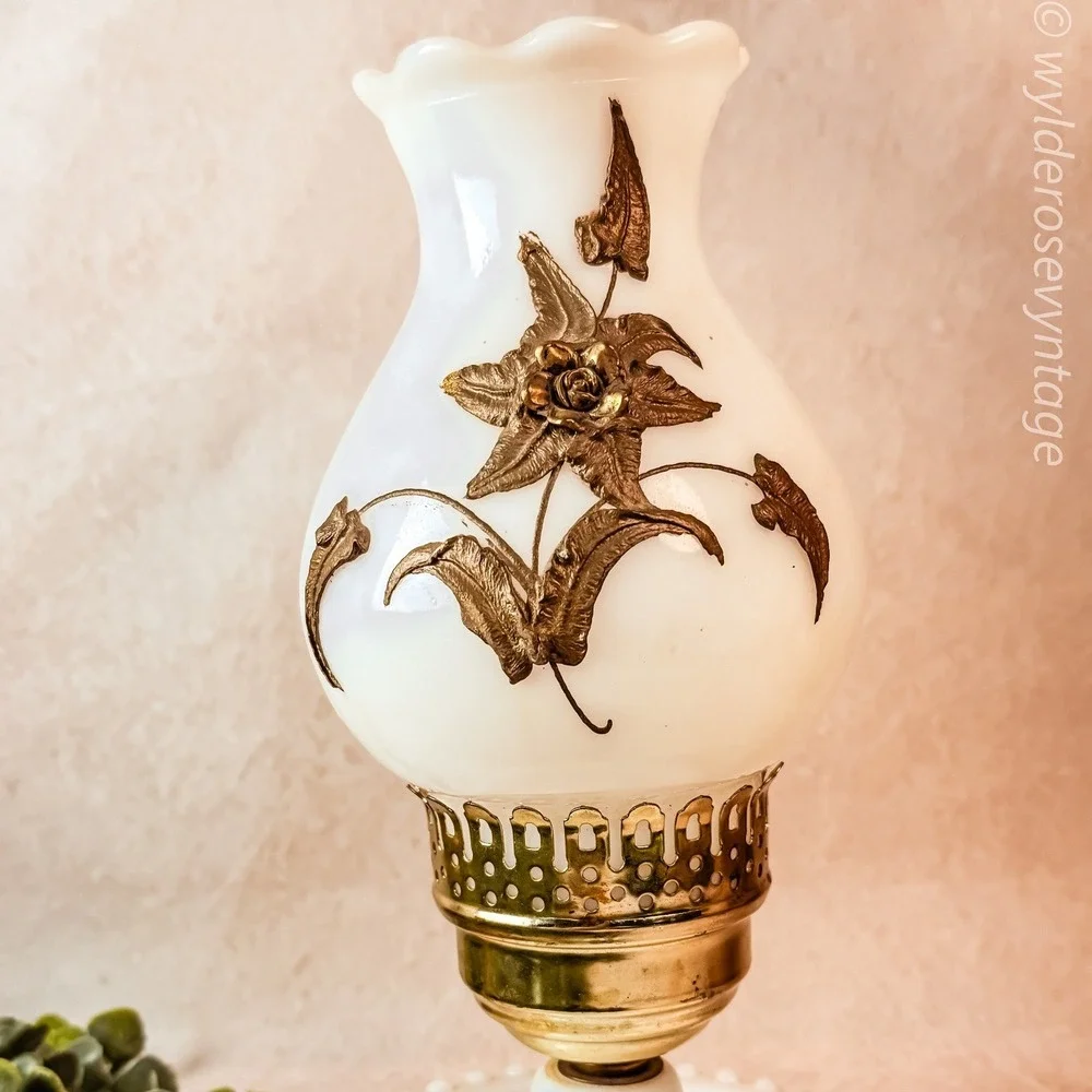 Milk Glass Lamp with Floral Details